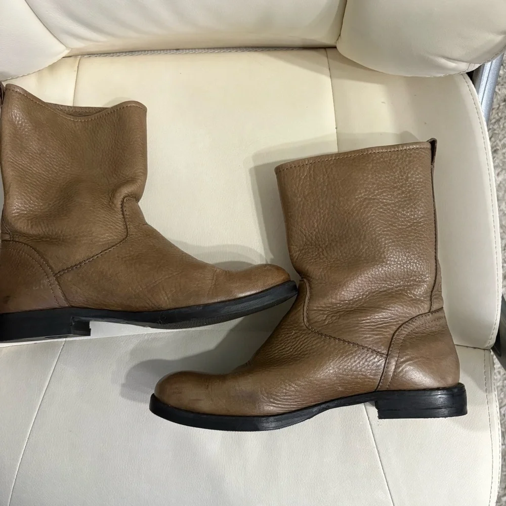 Coach Women’s Callan Pebble Leather Mid Calf Boots | Light Brown Boot | Size 6.5